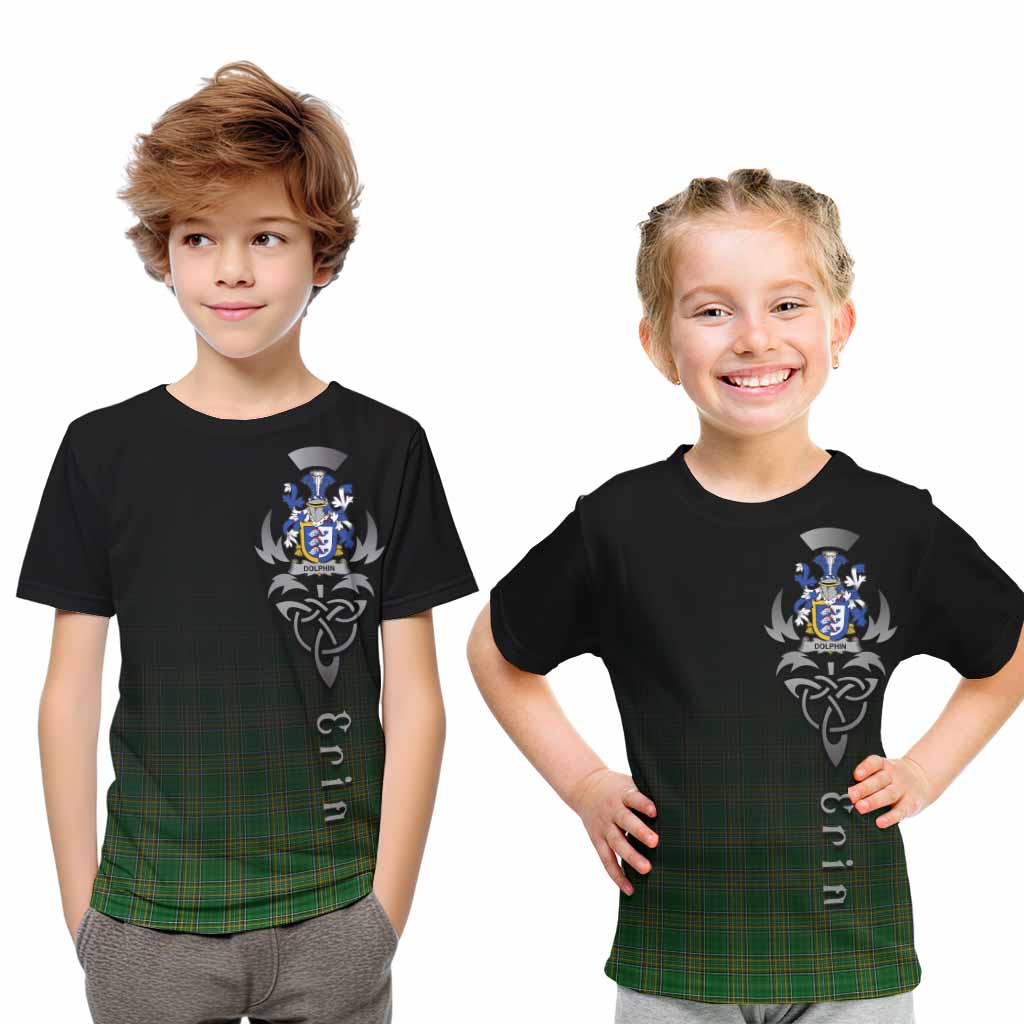 Dolphin Irish Clan Kid T-Shirt with Coat of Arms Erin Go Bragh Celtic Inspired Youth XL Size14 - Tartan Vibes Clothing