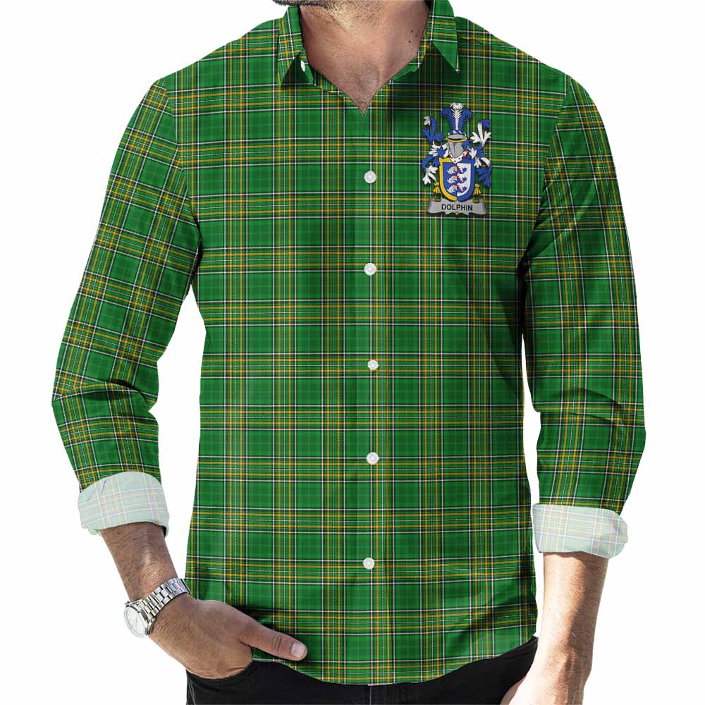 Dolphin Irish Clan Tartan Long Sleeve Button Up with Coat of Arms