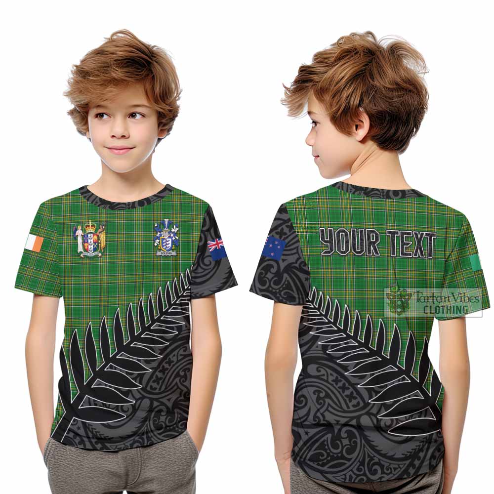 Tartan Vibes Clothing Dolphin Irish Clan Tartan Kid T-Shirt with Coat of Arms New Zealand Silver Fern Half Style