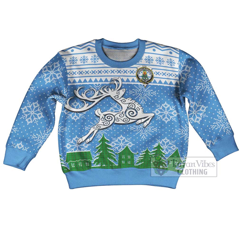 Don Clan Christmas Kid Ugly Sweater with Tartan and Celtic Reindeer Style Kid - Tartan Vibes Clothing