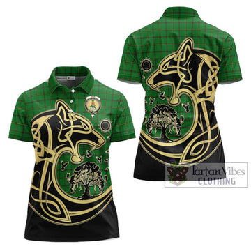 Don Tartan Women's Polo Shirt with Family Crest Celtic Wolf Style