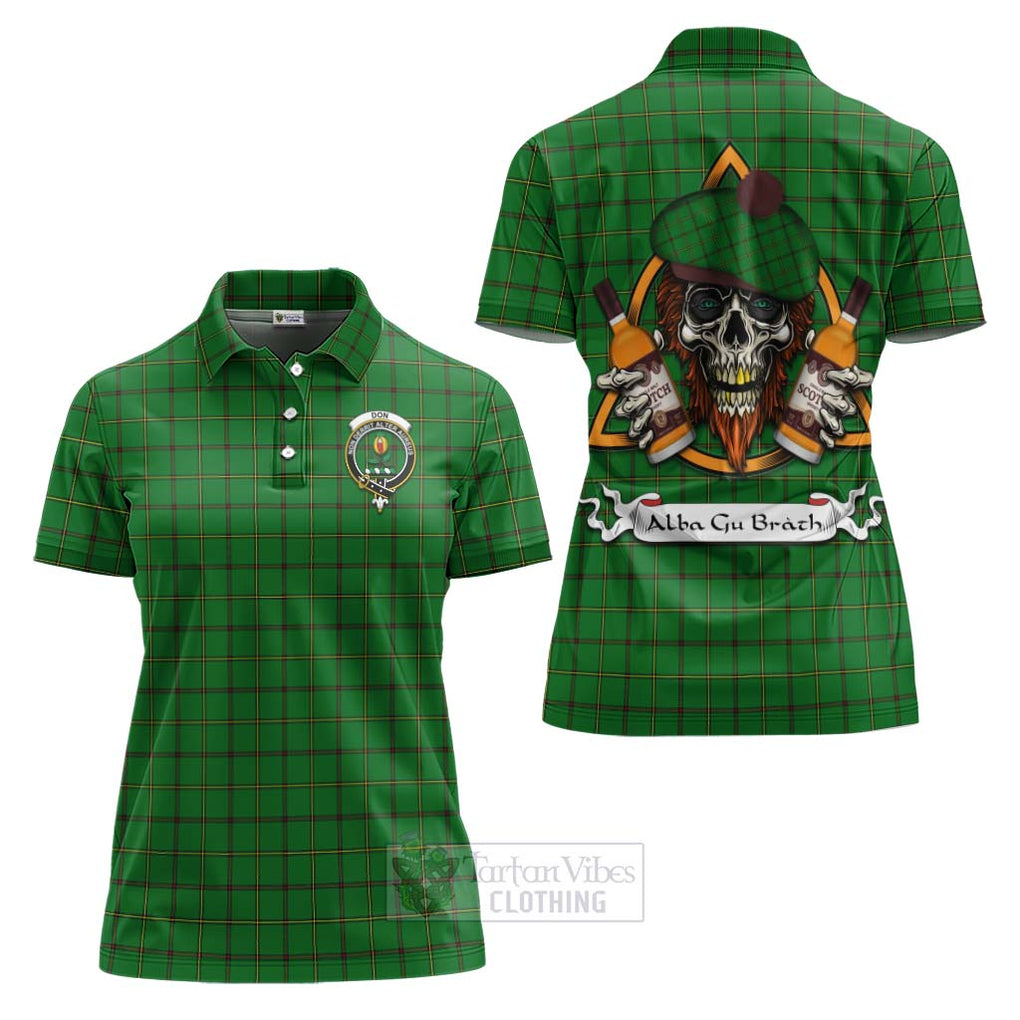 Tartan Vibes Clothing Don Tartan Women's Polo Shirt with Family Crest and Bearded Skull Holding Bottles of Whiskey