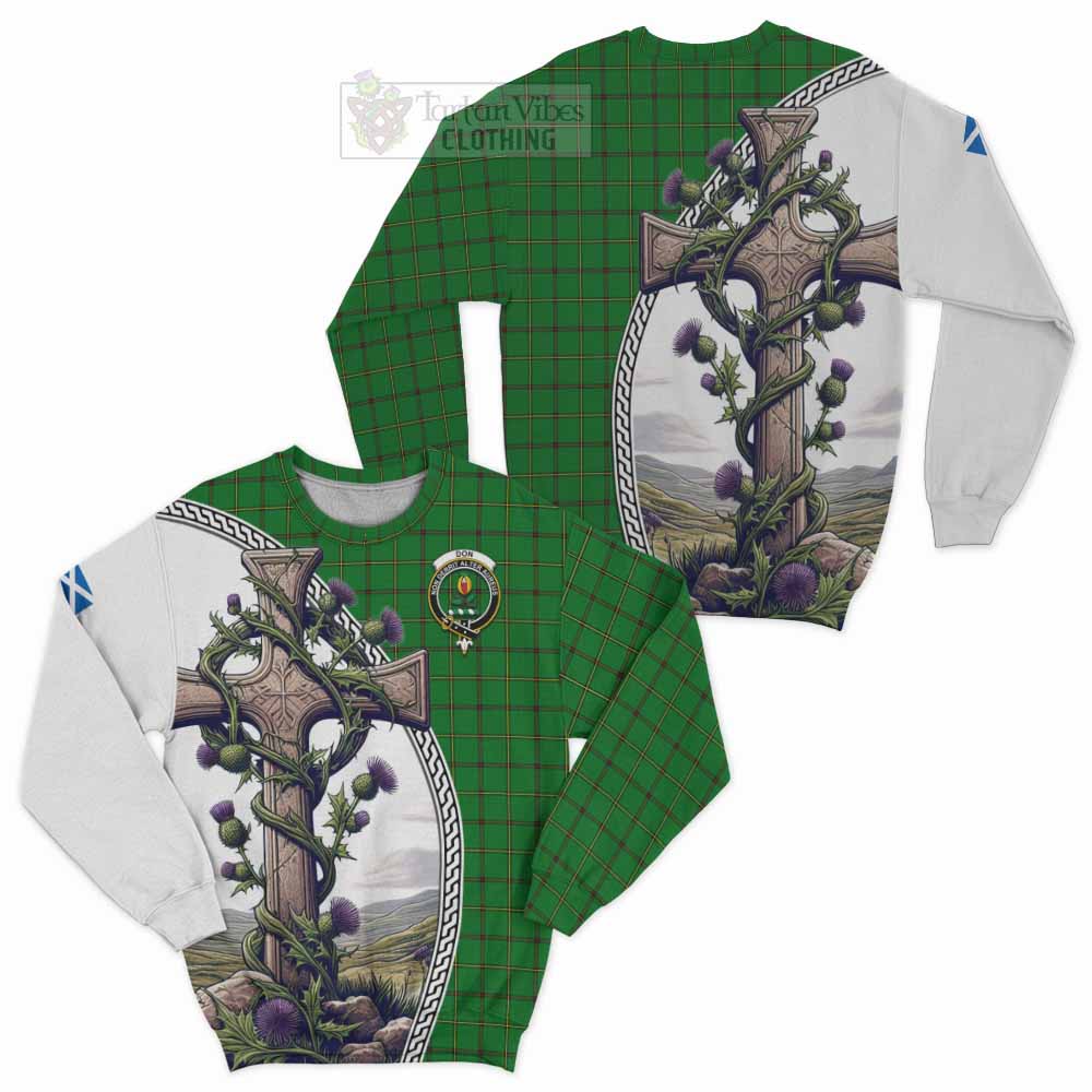 Tartan Vibes Clothing Don Tartan Sweatshirt with Family Crest and St. Andrew's Cross Accented by Thistle Vines