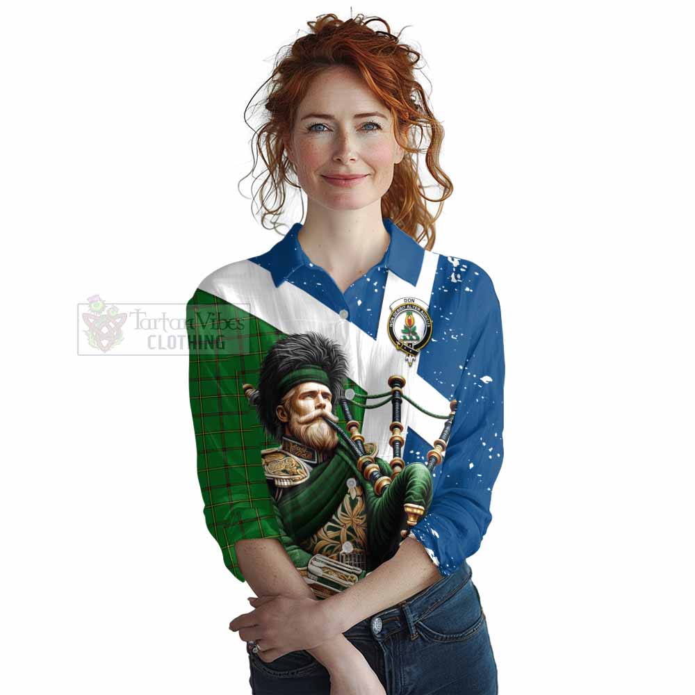 Tartan Vibes Clothing Don Tartan Women's Casual Shirt with Family Crest Scottish Bagpiper Vibes