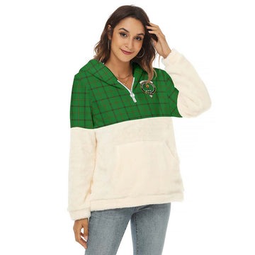 Don Tartan Women's Borg Fleece Hoodie With Half Zip with Family Crest