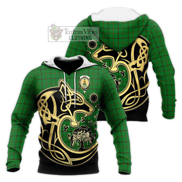 Don Tartan Knitted Hoodie with Family Crest Celtic Wolf Style Unisex Knitted Pullover Hoodie - Tartan Vibes Clothing