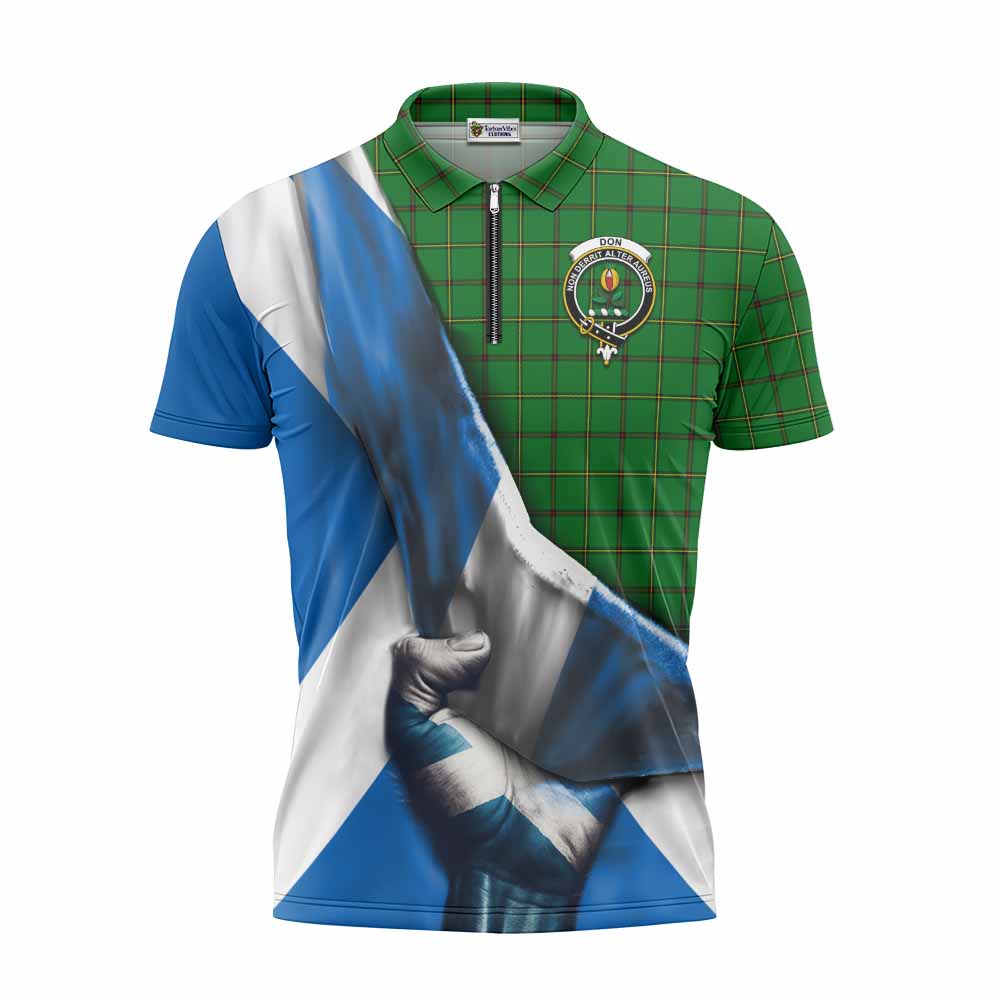 Tartan Vibes Clothing Don Tartan Zipper Polo Shirt with Family Crest Scotland Patriotic Style