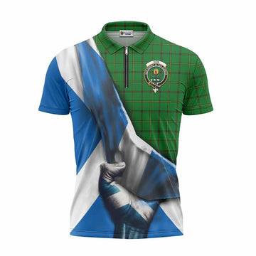 Don Tartan Zipper Polo Shirt with Family Crest Scotland Patriotic Style