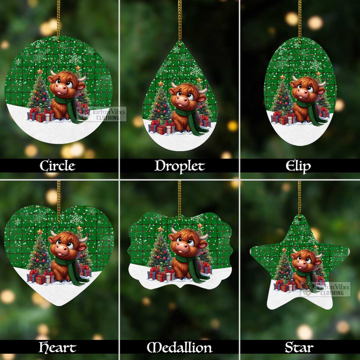 Tartan Vibes Clothing Don Tartan Christmas Aluminium Ornament with Adorable Highland Coo