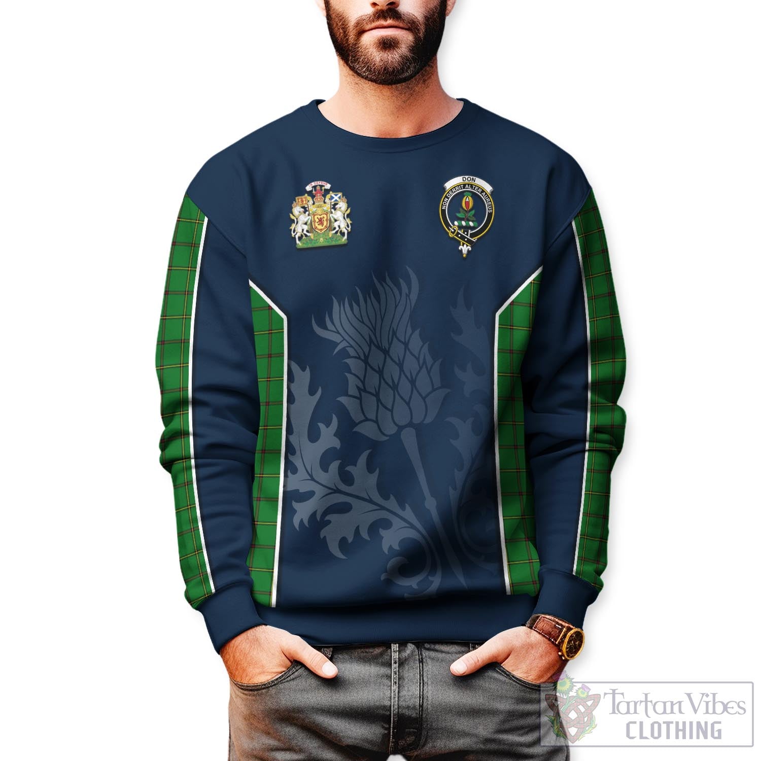 Tartan Vibes Clothing Don Tartan Sweatshirt with Family Crest and Scottish Thistle Vibes Sport Style