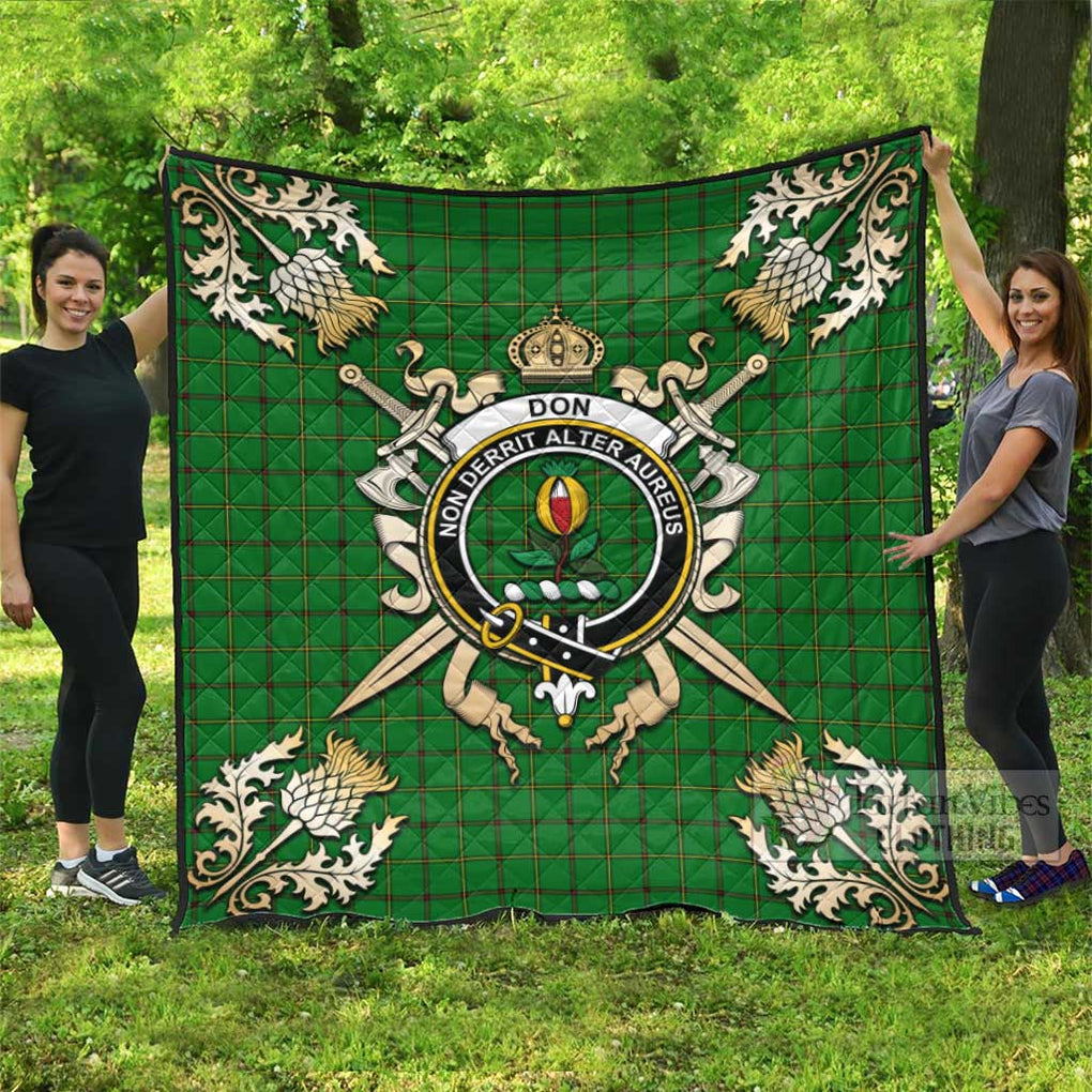 Tartan Vibes Clothing Don Tartan Quilt with Family Crest and Scottish Golden Courage Shield