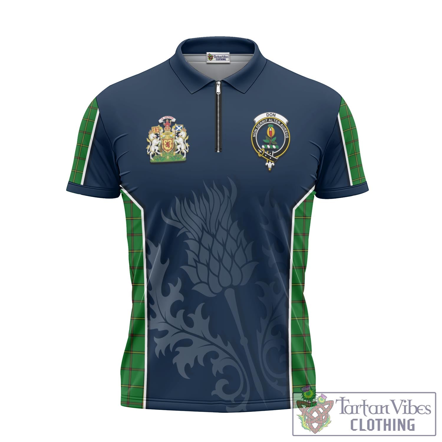 Tartan Vibes Clothing Don Tartan Zipper Polo Shirt with Family Crest and Scottish Thistle Vibes Sport Style