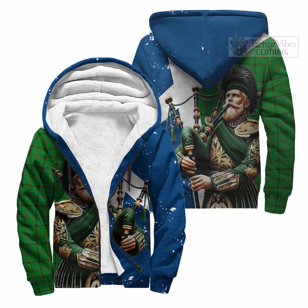 Tartan Vibes Clothing Don Tartan Sherpa Hoodie with Family Crest Scottish Bagpiper Vibes