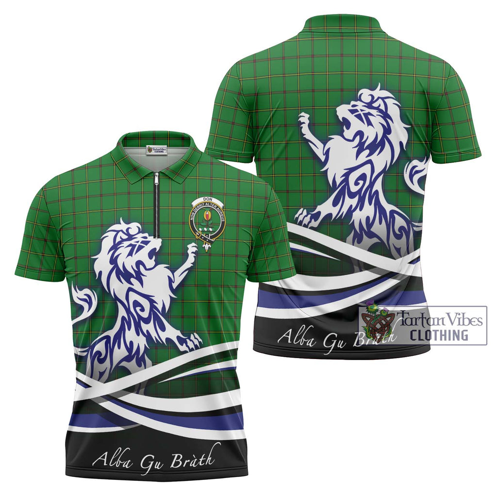 Don Tartan Zipper Polo Shirt with Alba Gu Brath Regal Lion Emblem Unisex - Tartanvibesclothing Shop