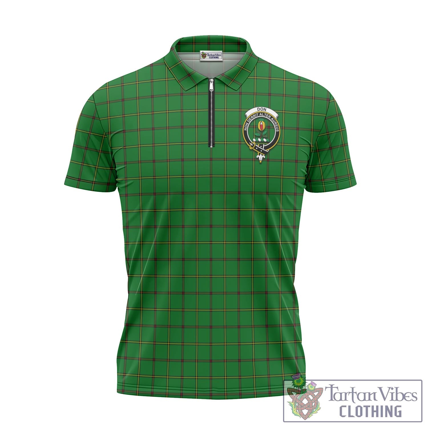 Tartan Vibes Clothing Don Tartan Zipper Polo Shirt with Family Crest