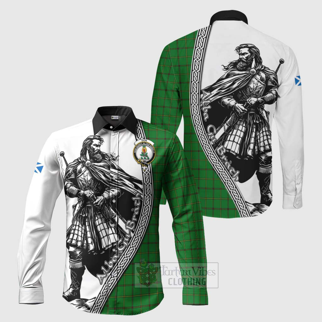 Don Tartan Clan Crest Long Sleeve Button Shirt with Highlander Warrior Celtic Style Men's Shirt S - Tartan Vibes Clothing