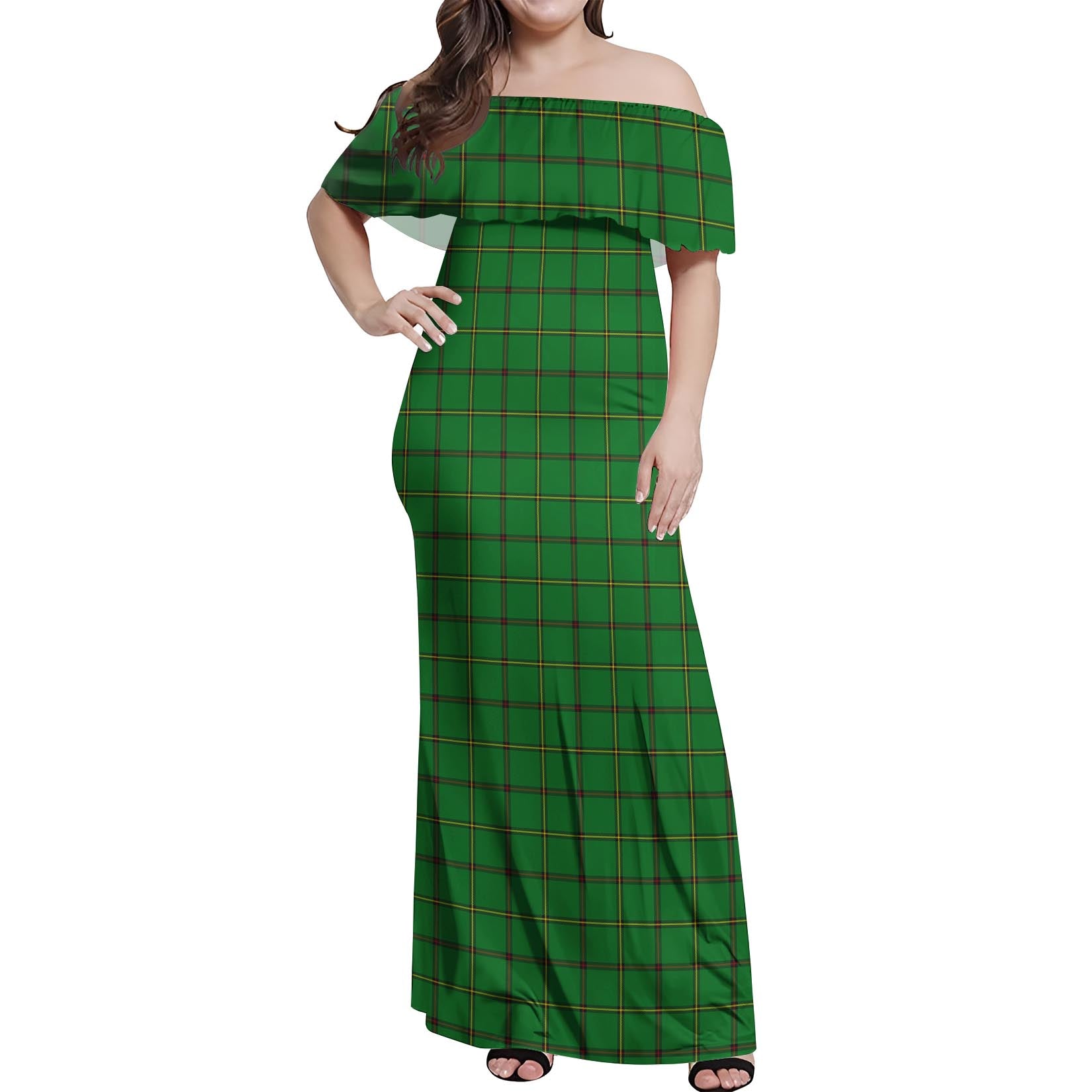 Don Tartan Off Shoulder Long Dress Women's Dress - Tartanvibesclothing