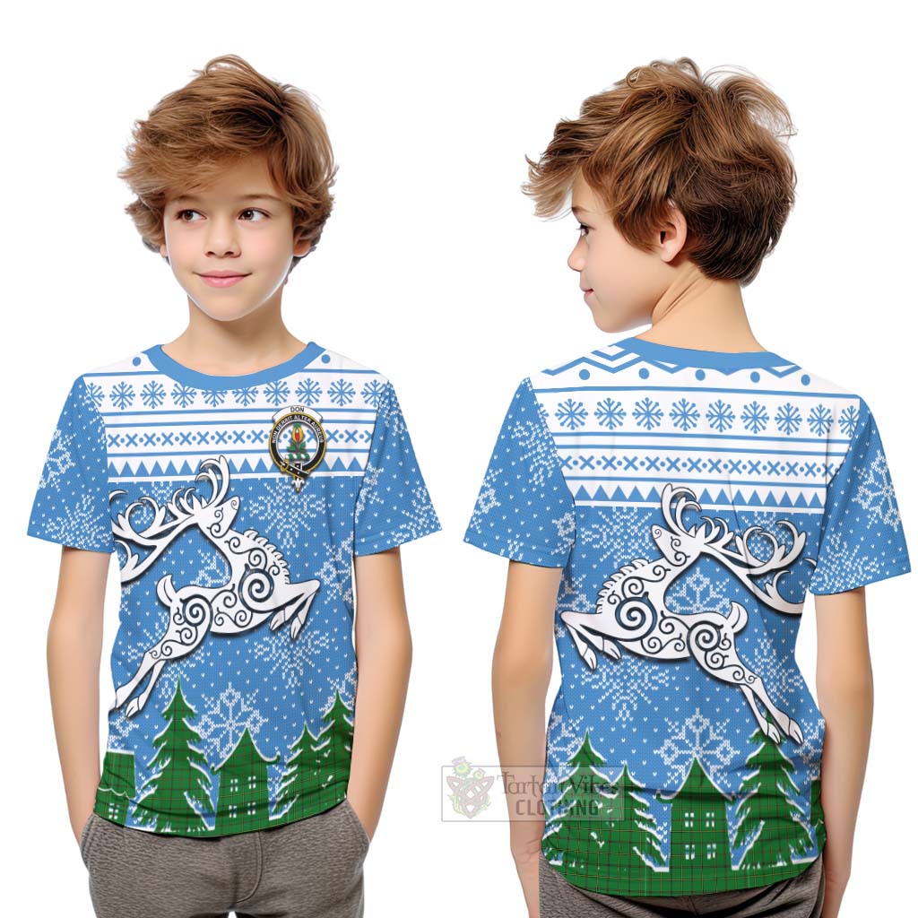 Tartan Vibes Clothing Don Clan Christmas Kid T-Shirt Celtic Reindeer Style