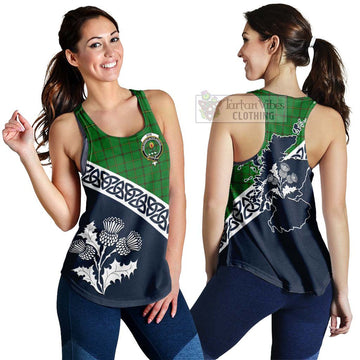 Don Tartan Women's Racerback Tanks Featuring Thistle and Scotland Map