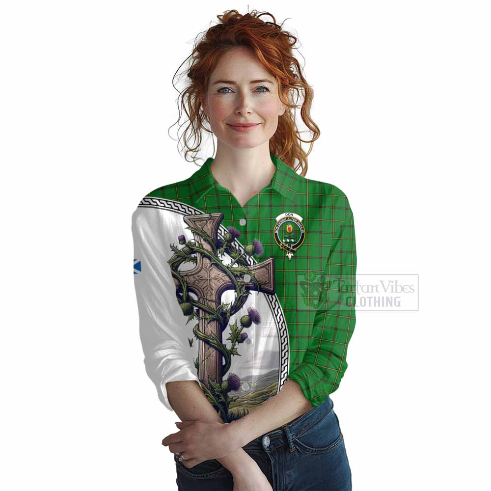 Tartan Vibes Clothing Don Tartan Women's Casual Shirt with Family Crest and St. Andrew's Cross Accented by Thistle Vines