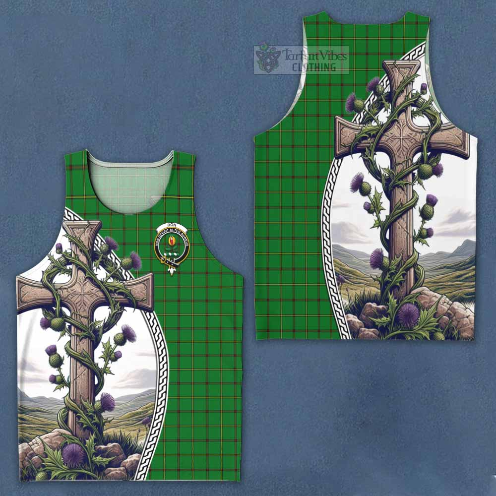 Tartan Vibes Clothing Don Tartan Men's Tank Top with Family Crest and St. Andrew's Cross Accented by Thistle Vines