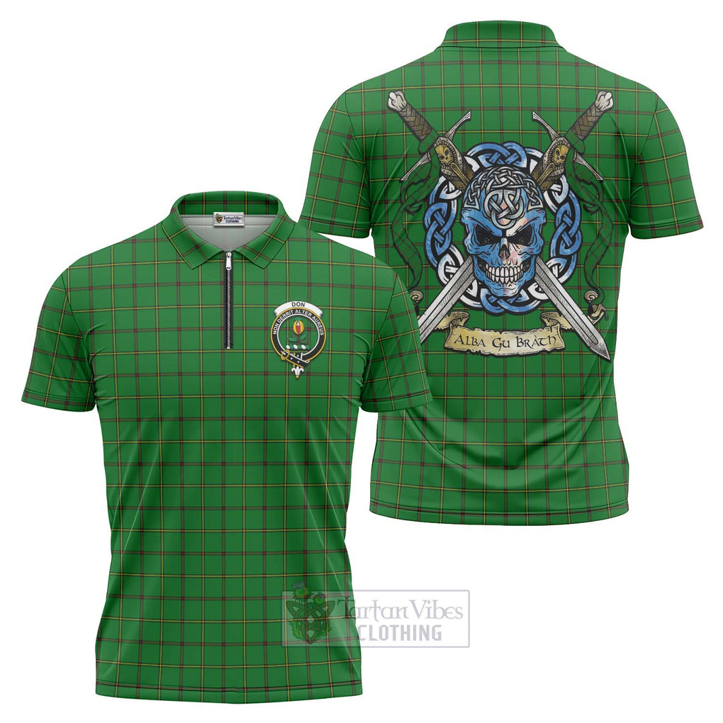 Tartan Vibes Clothing Don Tartan Zipper Polo Shirt with Family Crest Celtic Skull Style