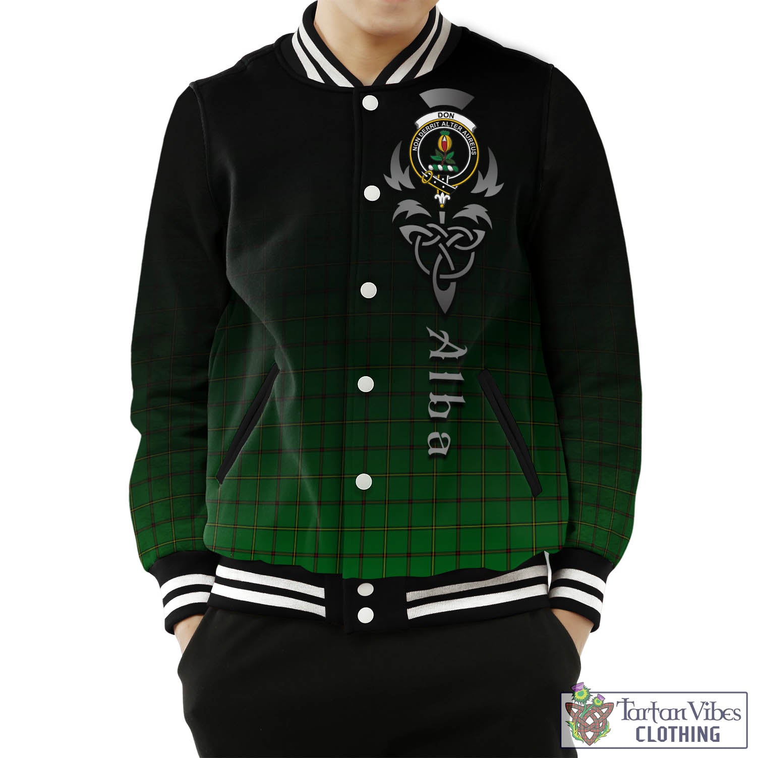 Tartan Vibes Clothing Don Tartan Baseball Jacket Featuring Alba Gu Brath Family Crest Celtic Inspired