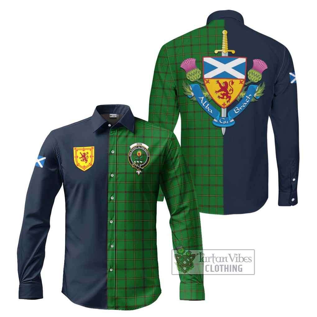 Tartan Vibes Clothing Don Tartan Long Sleeve Button Shirt with Scottish Lion Royal Arm Half Style