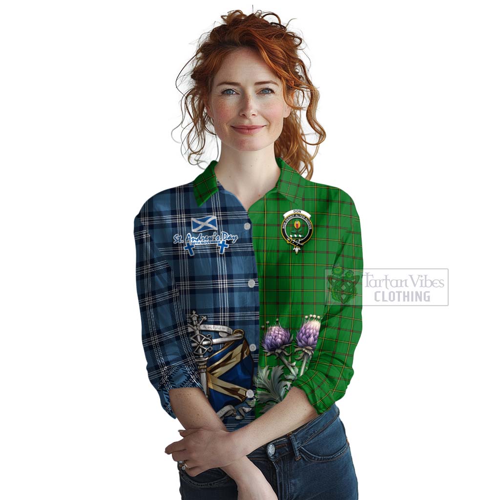 Tartan Vibes Clothing Don Tartan Women's Casual Shirt Happy St. Andrew's Day Half Tartan Style