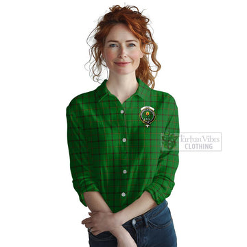 Don Tartan Women's Casual Shirt with Family Crest Celtic Skull Style