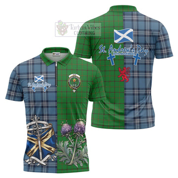 Don Tartan Zipper Polo Shirt Happy St. Andrew's Day Half Tartan Style