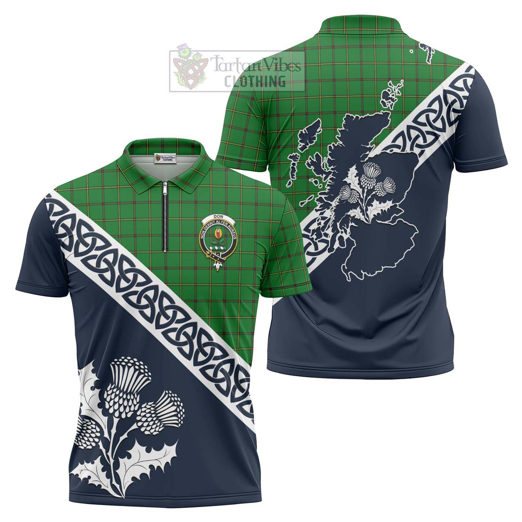 Tartan Vibes Clothing Don Tartan Zipper Polo Shirt Featuring Thistle and Scotland Map