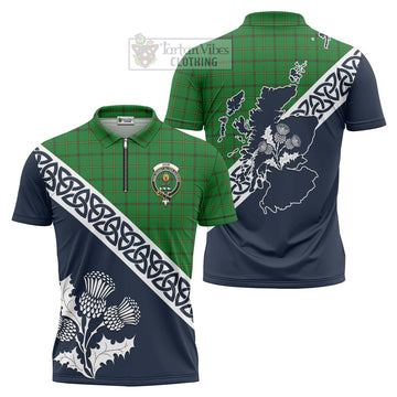 Don Tartan Zipper Polo Shirt Featuring Thistle and Scotland Map