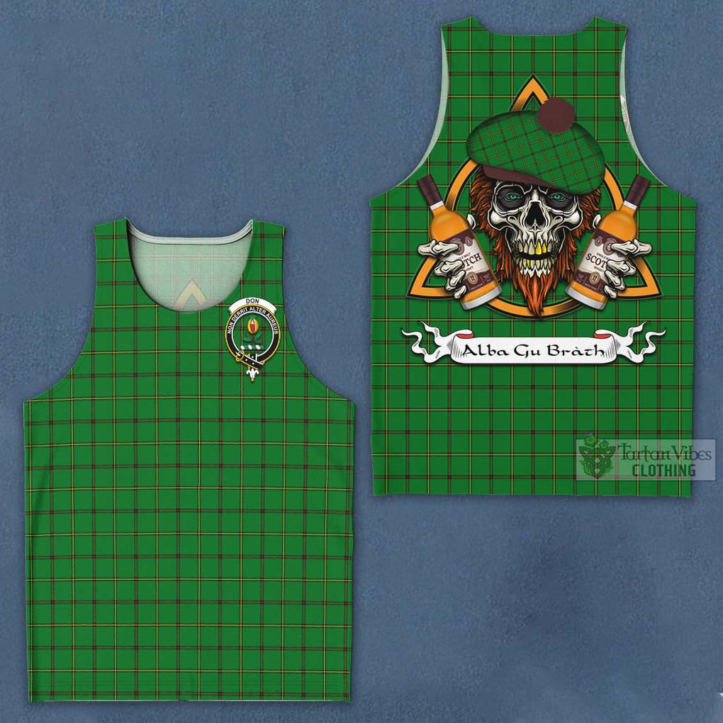 Tartan Vibes Clothing Don Tartan Men's Tank Top with Family Crest and Bearded Skull Holding Bottles of Whiskey