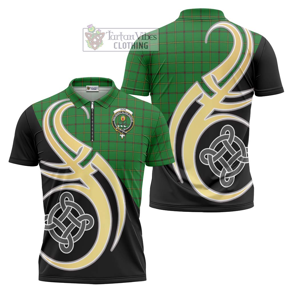 Tartan Vibes Clothing Don Tartan Zipper Polo Shirt with Family Crest and Celtic Symbol Style