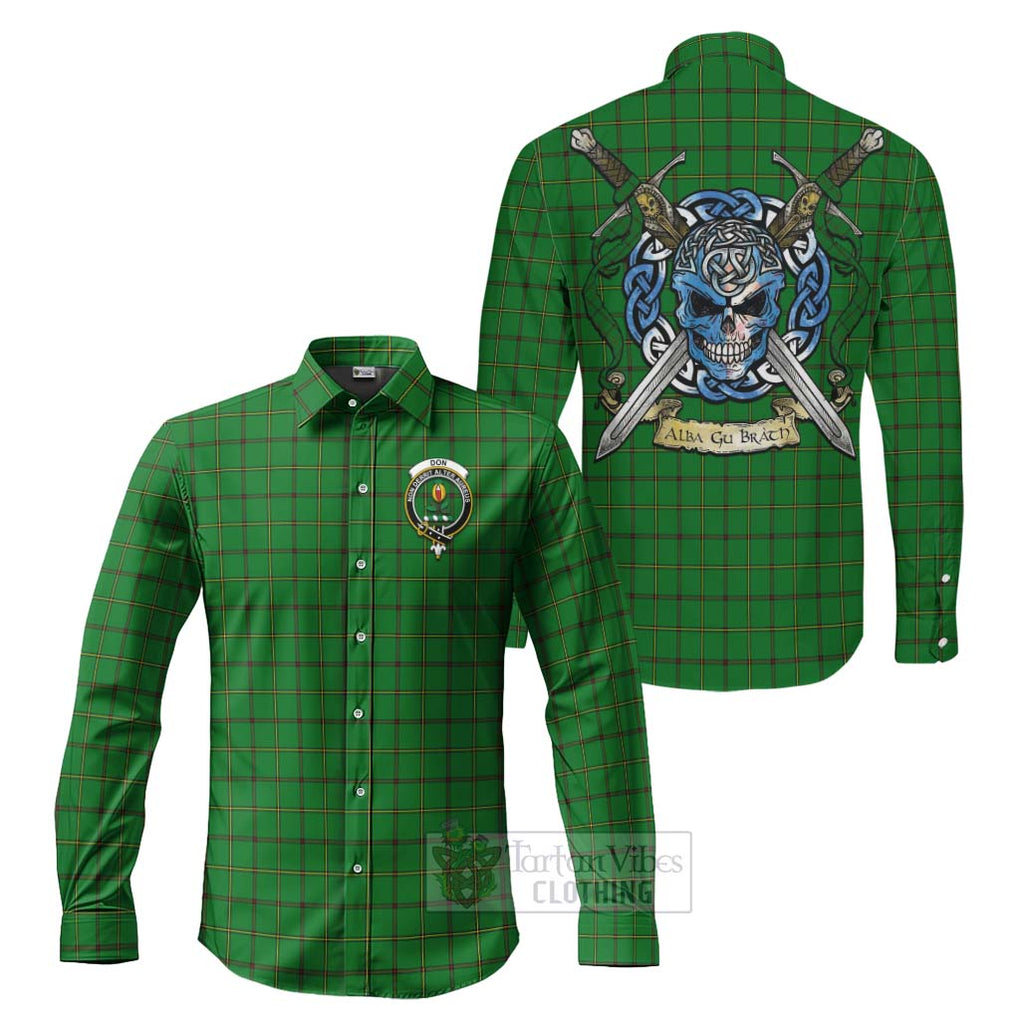 Tartan Vibes Clothing Don Tartan Long Sleeve Button Shirt with Family Crest Celtic Skull Style