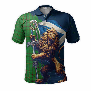 Don Tartan Family Crest Men's Polo Shirt with Scottish Majestic Lion