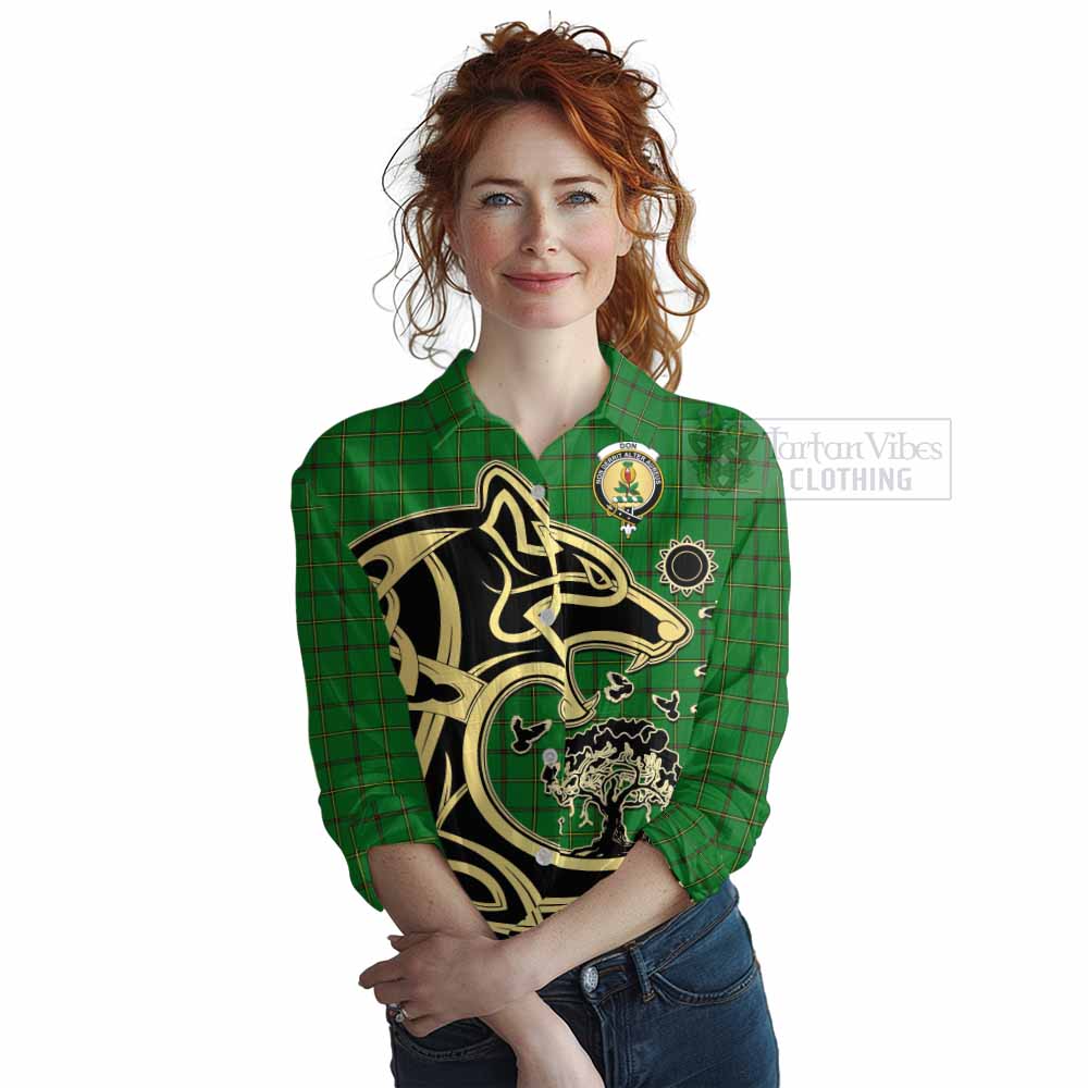 Tartan Vibes Clothing Don Tartan Women's Casual Shirt with Family Crest Celtic Wolf Style