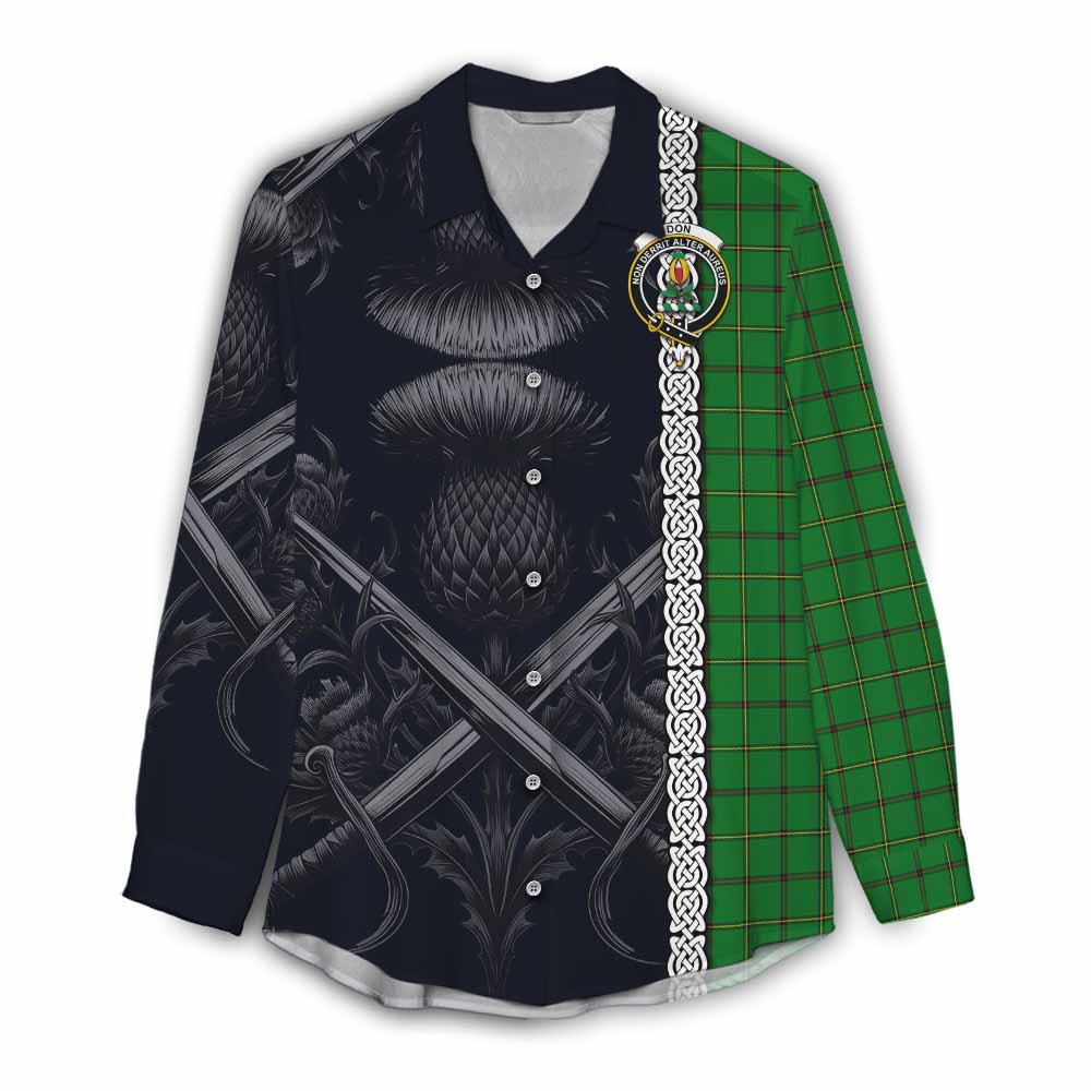 Tartan Vibes Clothing Don Tartan Women's Casual Shirt with Family Crest Cross Sword Thistle Celtic Vibes