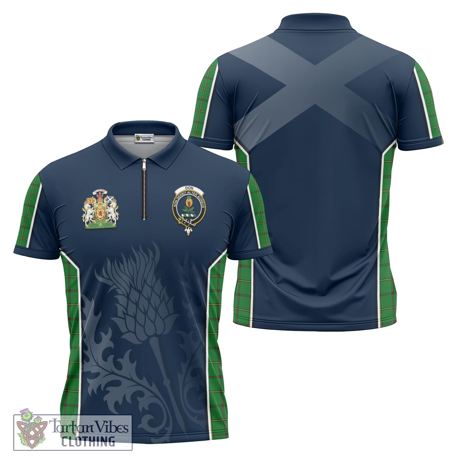 Tartan Vibes Clothing Don Tartan Zipper Polo Shirt with Family Crest and Scottish Thistle Vibes Sport Style