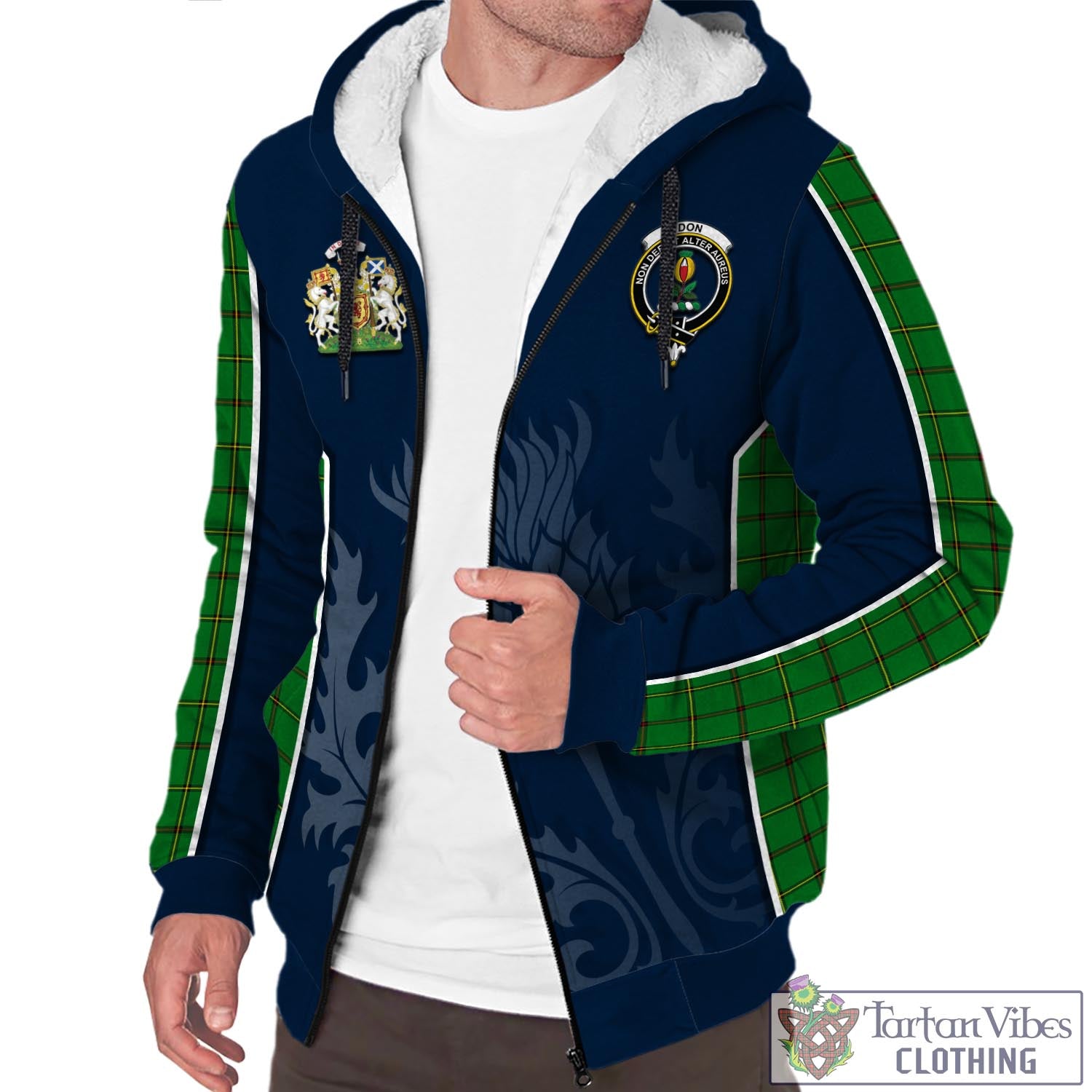 Tartan Vibes Clothing Don Tartan Sherpa Hoodie with Family Crest and Scottish Thistle Vibes Sport Style