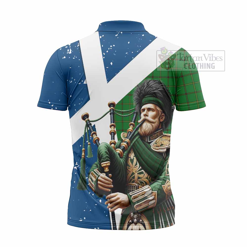 Tartan Vibes Clothing Don Tartan Zipper Polo Shirt with Family Crest Scottish Bagpiper Vibes