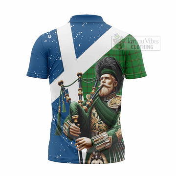 Don Tartan Zipper Polo Shirt with Family Crest Scottish Bagpiper Vibes