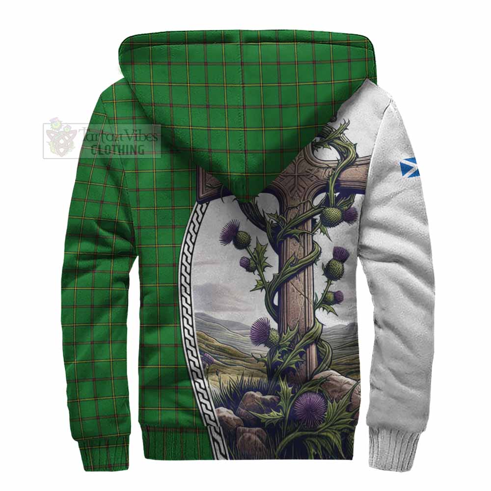 Tartan Vibes Clothing Don Tartan Sherpa Hoodie with Family Crest and St. Andrew's Cross Accented by Thistle Vines