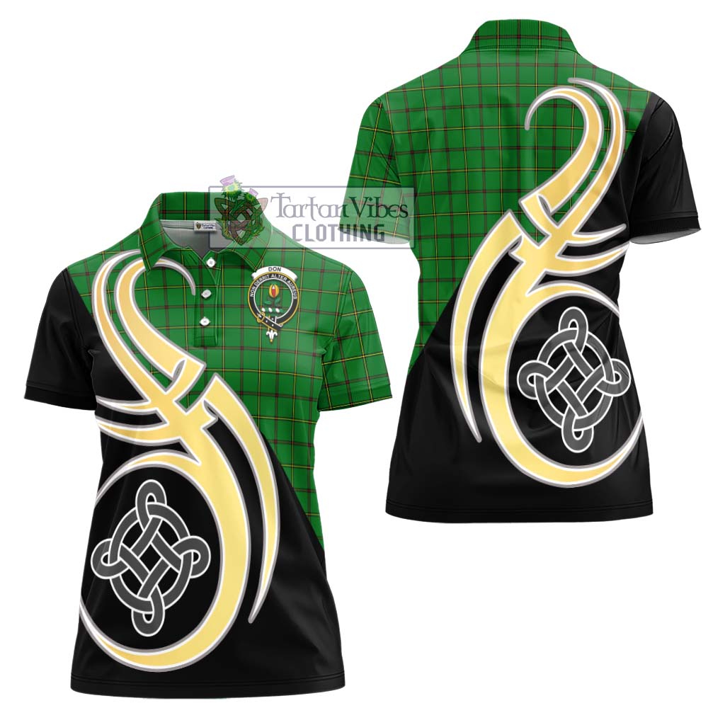 Don Tartan Women's Polo Shirt with Family Crest and Celtic Symbol Style - Tartan Vibes Clothing