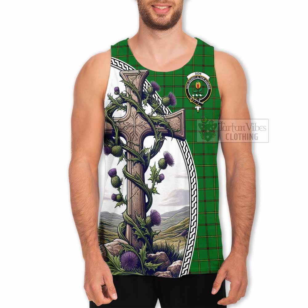 Tartan Vibes Clothing Don Tartan Men's Tank Top with Family Crest and St. Andrew's Cross Accented by Thistle Vines