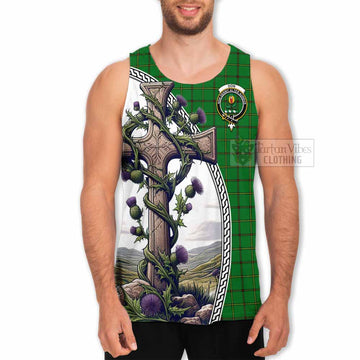 Don Tartan Men's Tank Top with Family Crest and St. Andrew's Cross Accented by Thistle Vines