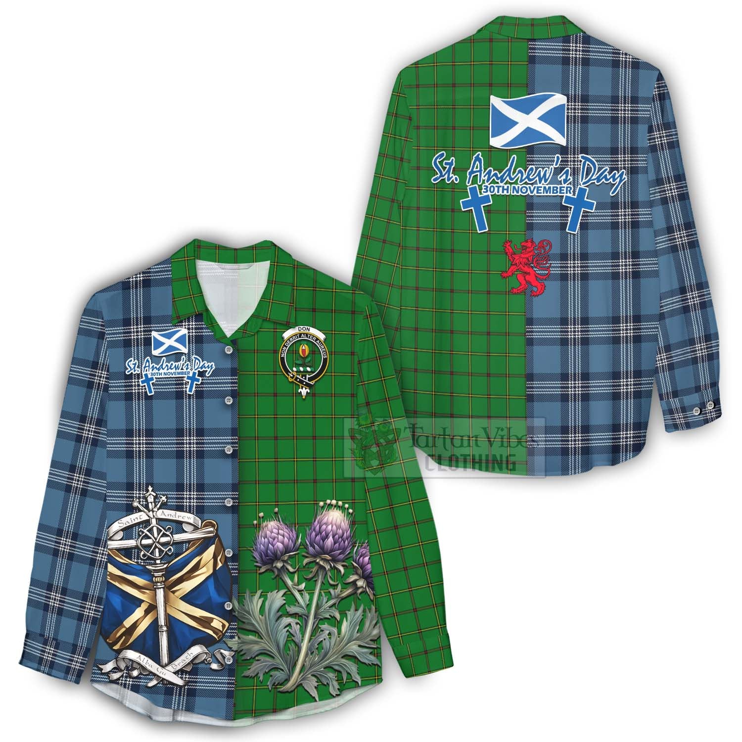 Tartan Vibes Clothing Don Tartan Women's Casual Shirt Happy St. Andrew's Day Half Tartan Style