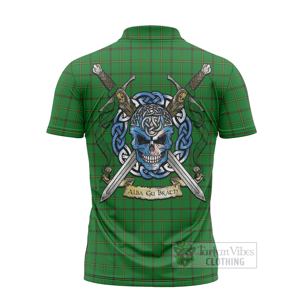 Tartan Vibes Clothing Don Tartan Zipper Polo Shirt with Family Crest Celtic Skull Style