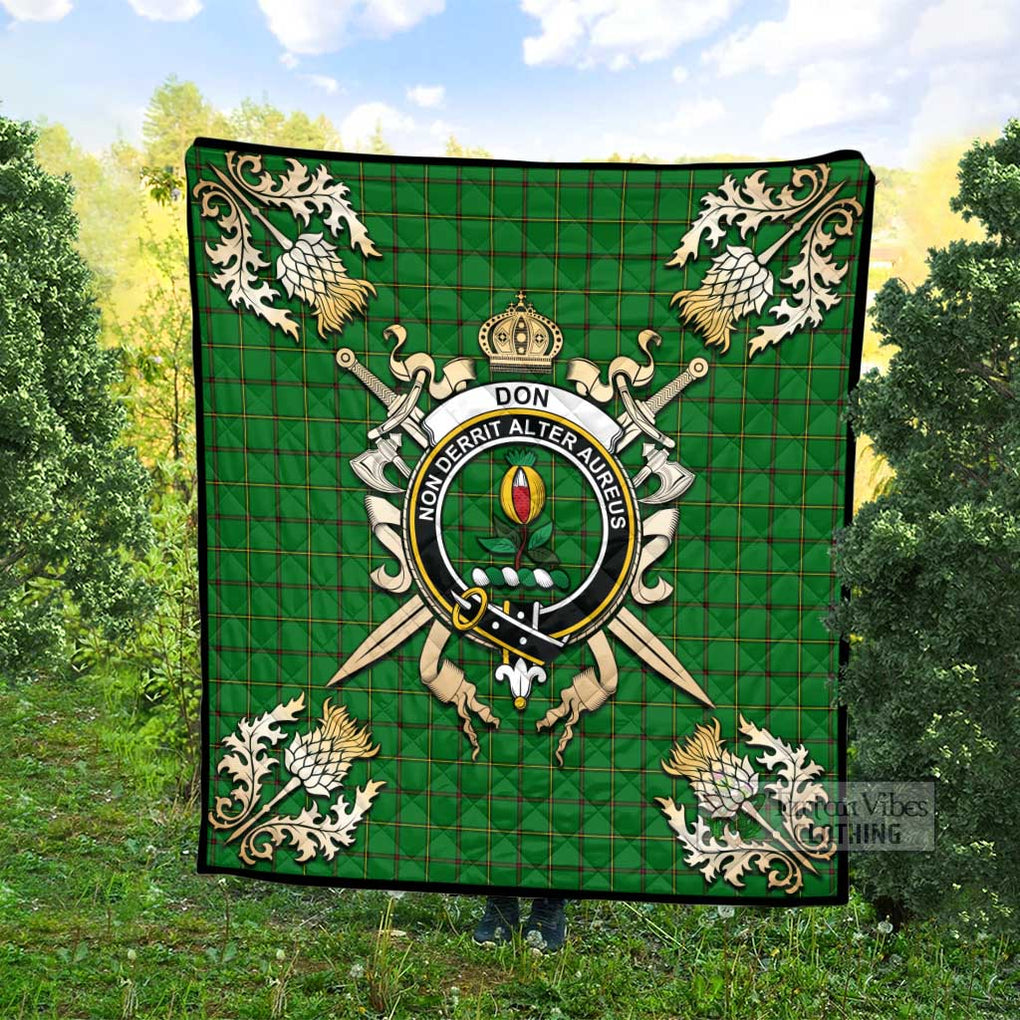 Tartan Vibes Clothing Don Tartan Quilt with Family Crest and Scottish Golden Courage Shield